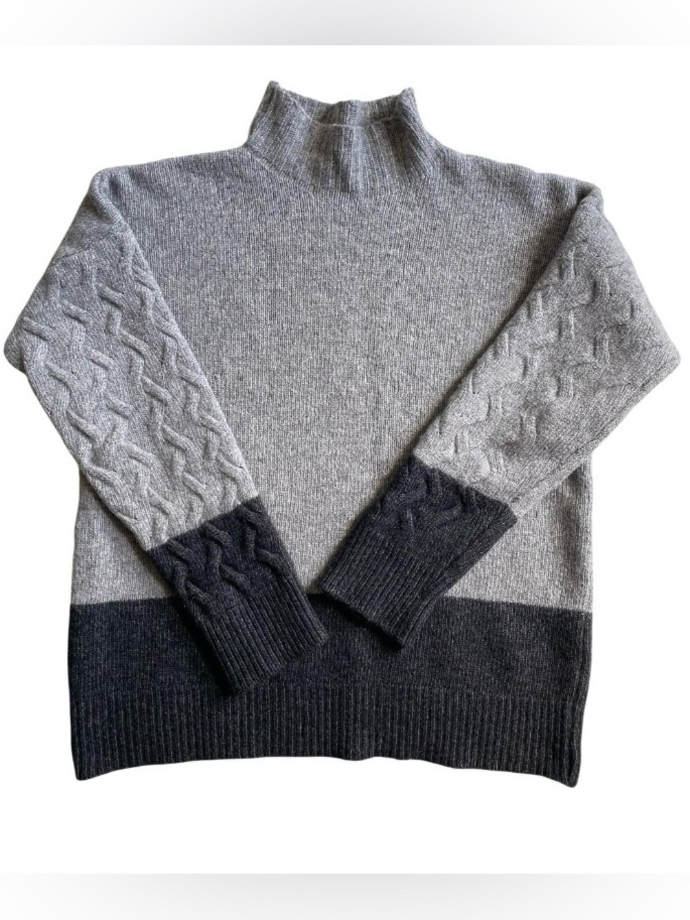 Bartolini Made in Italy Gray Colorblock Mock Neck Wool Cashmere Sweater Size L - Picture 2 of 7